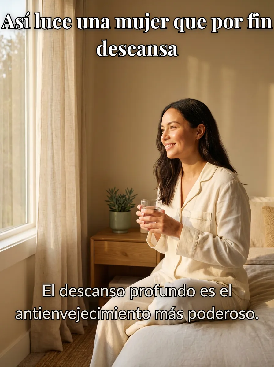 Mujer radiante y descansada — resultado de dormir con Magnesium Complex